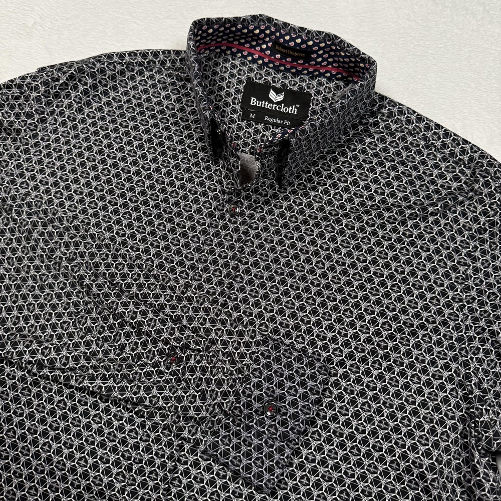 Buttercloth Men's Black and White Casual Button Down Shirt
